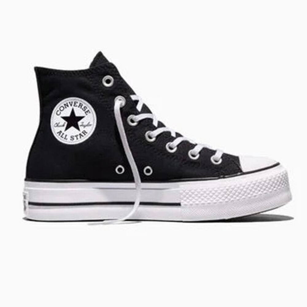 Converse Platform High Top Sneakers Black Lace Up Grunge Casual Shoes Size 8